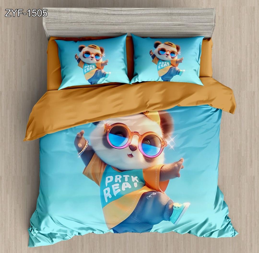 Cartoon 5D bedrukte bedset met coole panda in zonnebrillen en leuk T-shirtontwerp