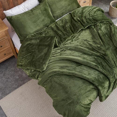 Bosgroene fluwelen dekbedset – Ultrazachte, gewatteerde 3-delige beddengoedset