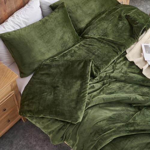 Bosgroene fluwelen dekbedset – Ultrazachte, gewatteerde 3-delige beddengoedset