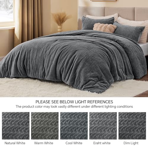 Omkeerbare gebreide flanel- en fluwelen dekbedset – 3-delige beddengoedset met bladtextuur