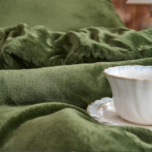 Bosgroene fluwelen dekbedset – Ultrazachte, gewatteerde 3-delige beddengoedset